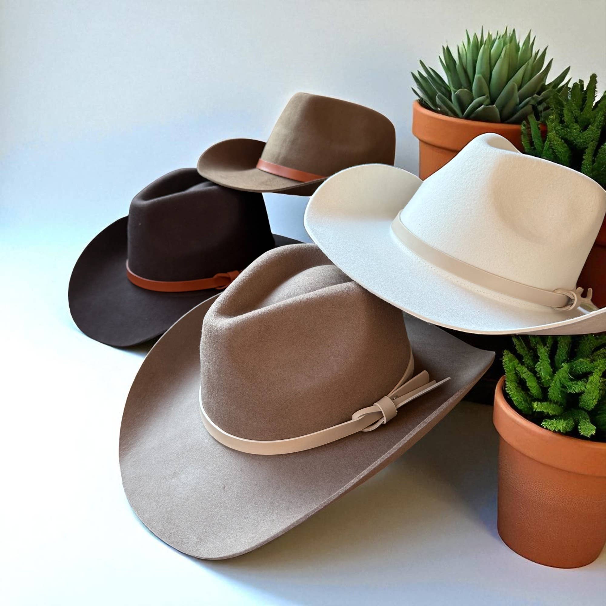 Premium Australian Wool Cowboy Hat W/ Leather Band: ONE SIZE - 3 colors