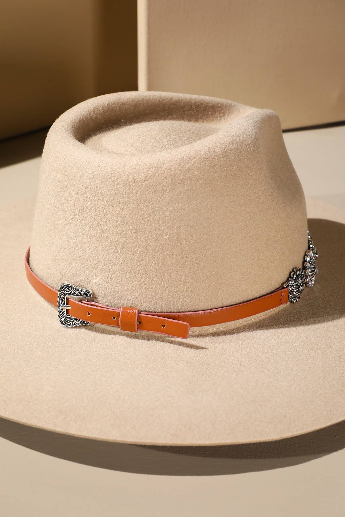 Western Concho Hat Band: SILVER with brown leather belt