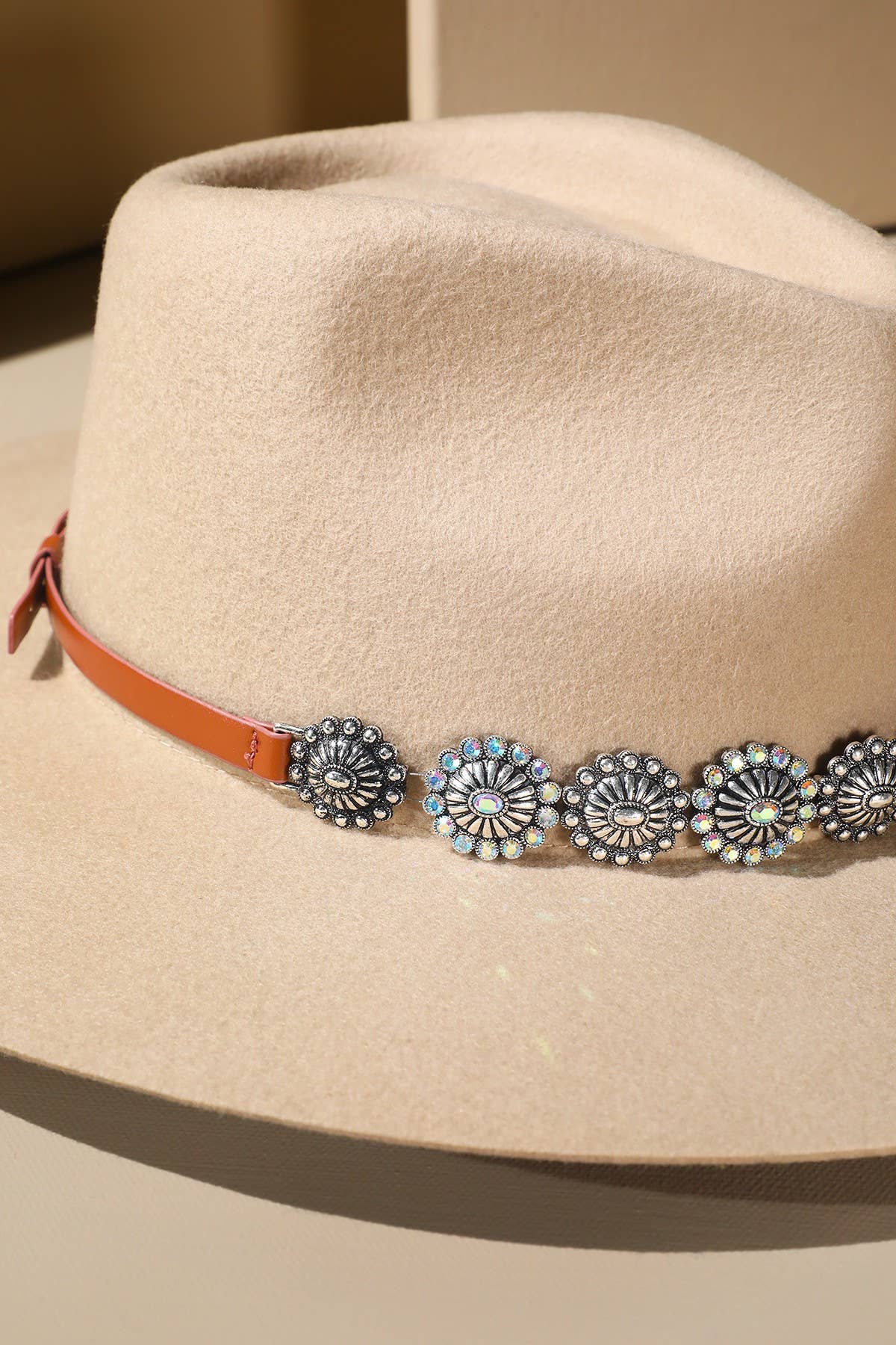 Western Concho Hat Band: SILVER with brown leather belt