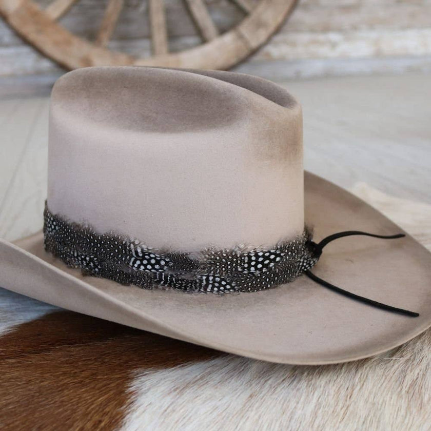 Feather Hat Band with leather ties - Birch