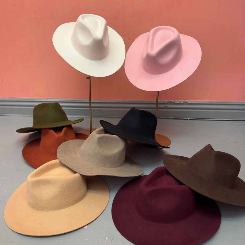 Stiff brim  Australian wool Hat: Stone and Ivory / ONE SIZE