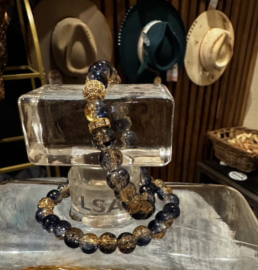 Blue glass beaded bracelets- gold accents with personalized initials