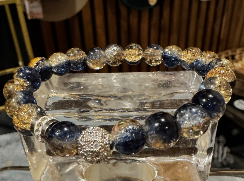 Blue glass beaded bracelets- gold accents with personalized initials