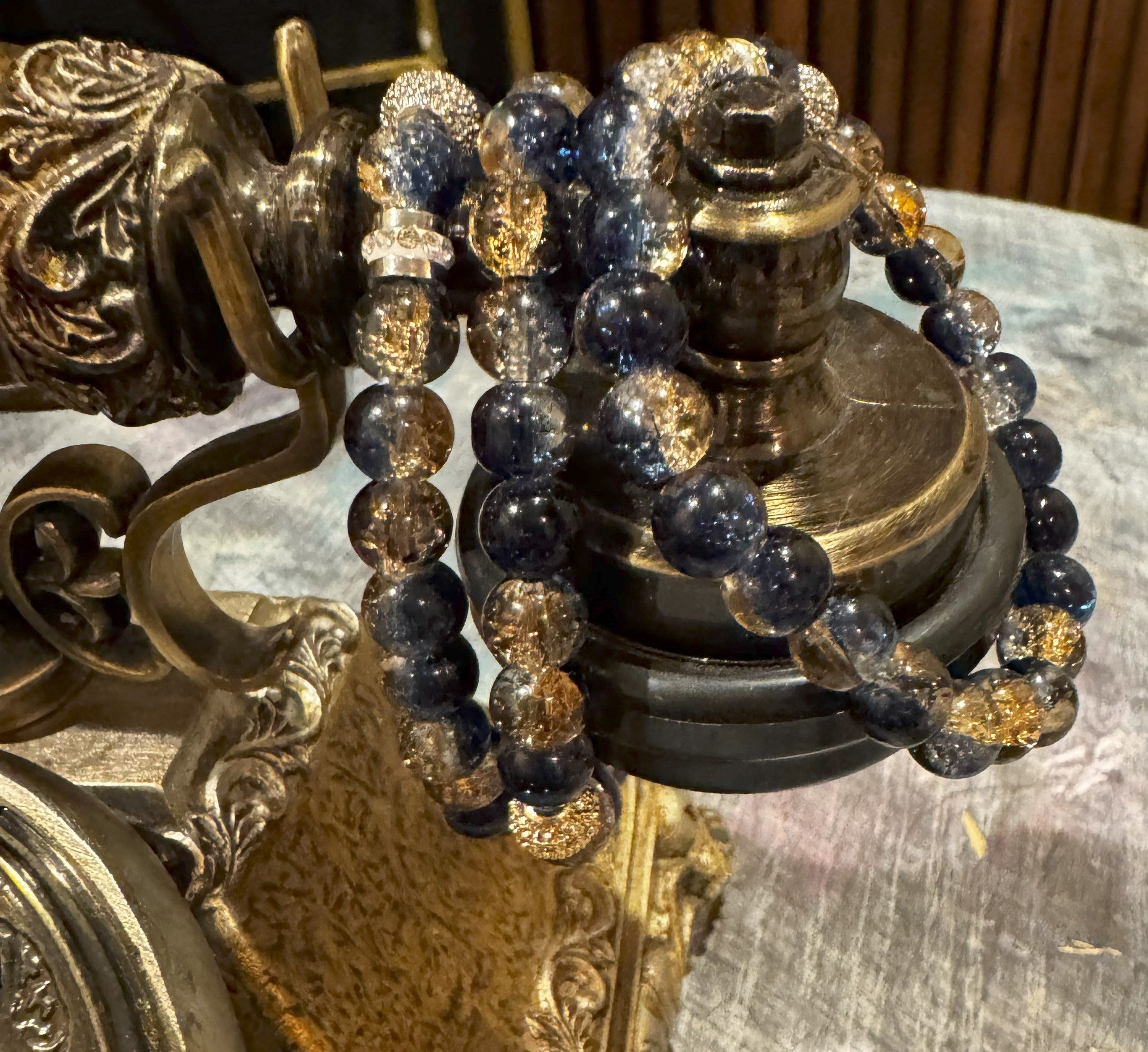 Blue glass beaded bracelets- gold accents with personalized initials