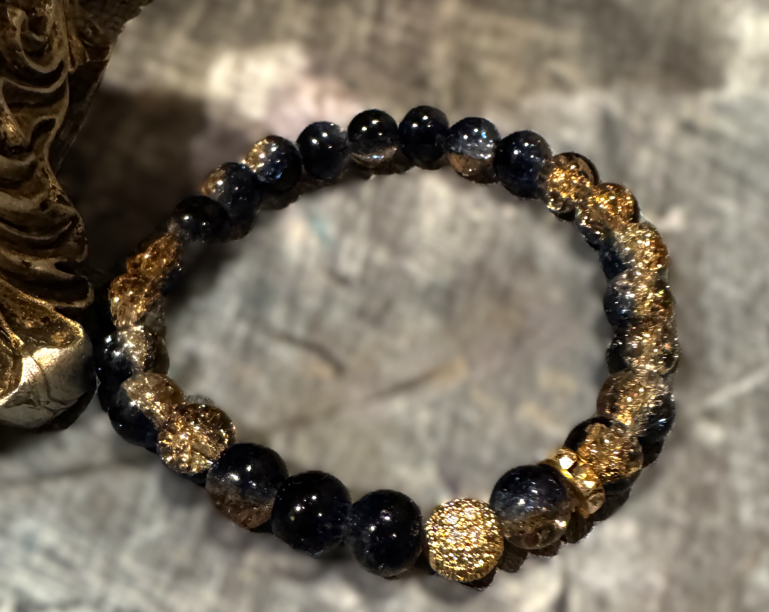 Blue glass beaded bracelets- gold accents with personalized initials