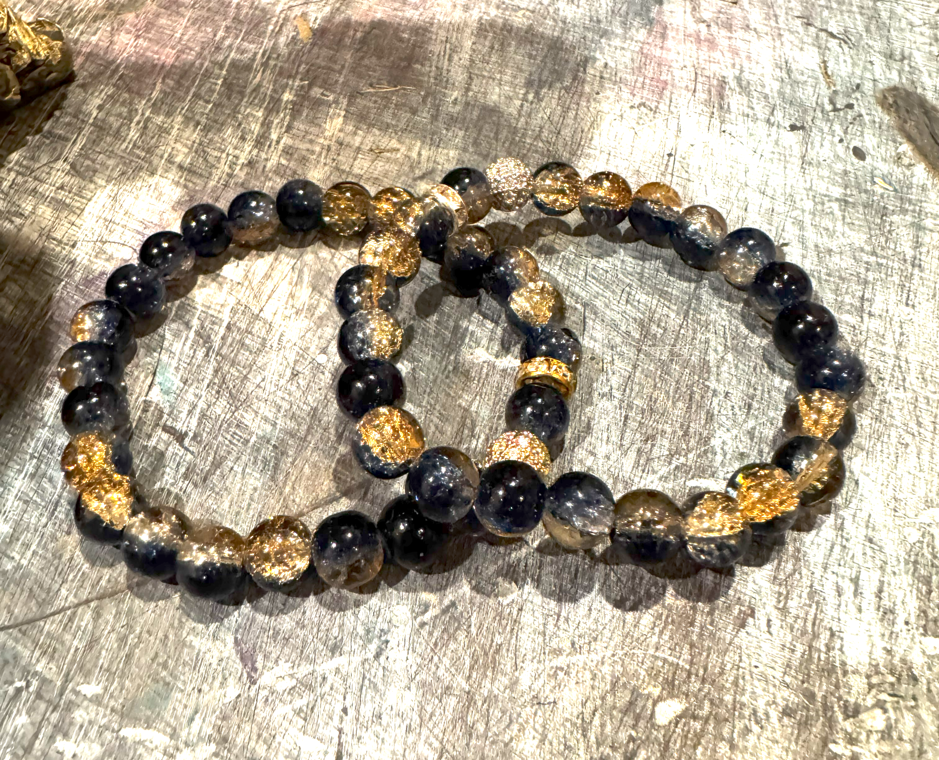 Blue glass beaded bracelets- gold accents with personalized initials