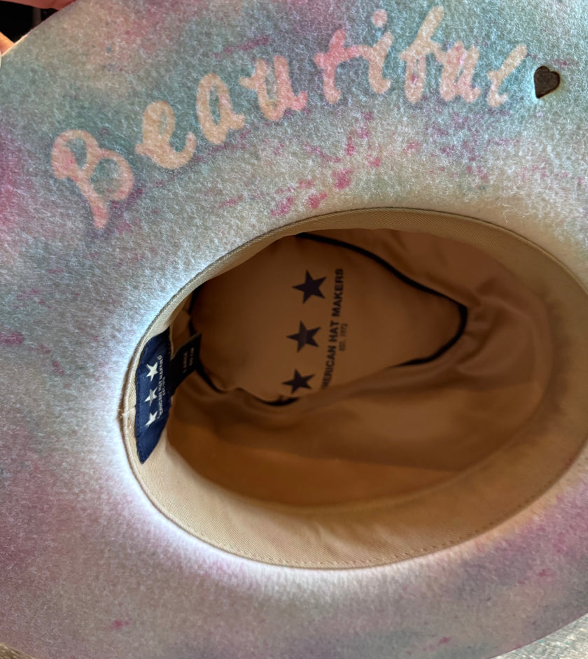 The Maisie- Pastel Blue and PInk Hand Painted Felt Design - VH and the maddhattery -Large