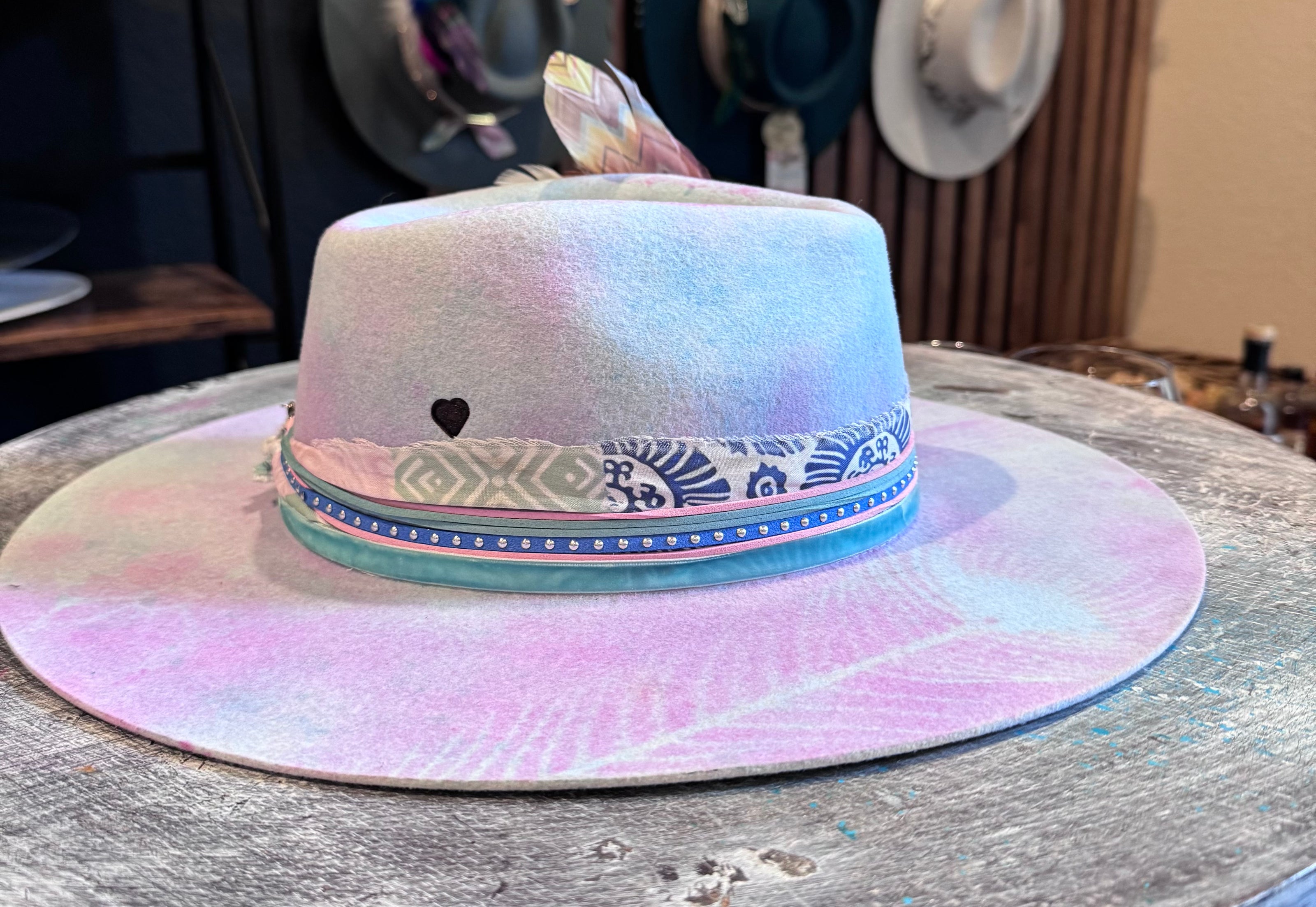 The Maisie- Pastel Blue and PInk Hand Painted Felt Design - VH and the maddhattery -Large