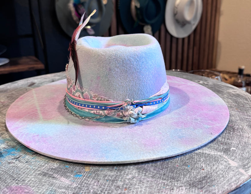 The Maisie- Pastel Blue and PInk Hand Painted Felt Design - VH and the maddhattery -Large