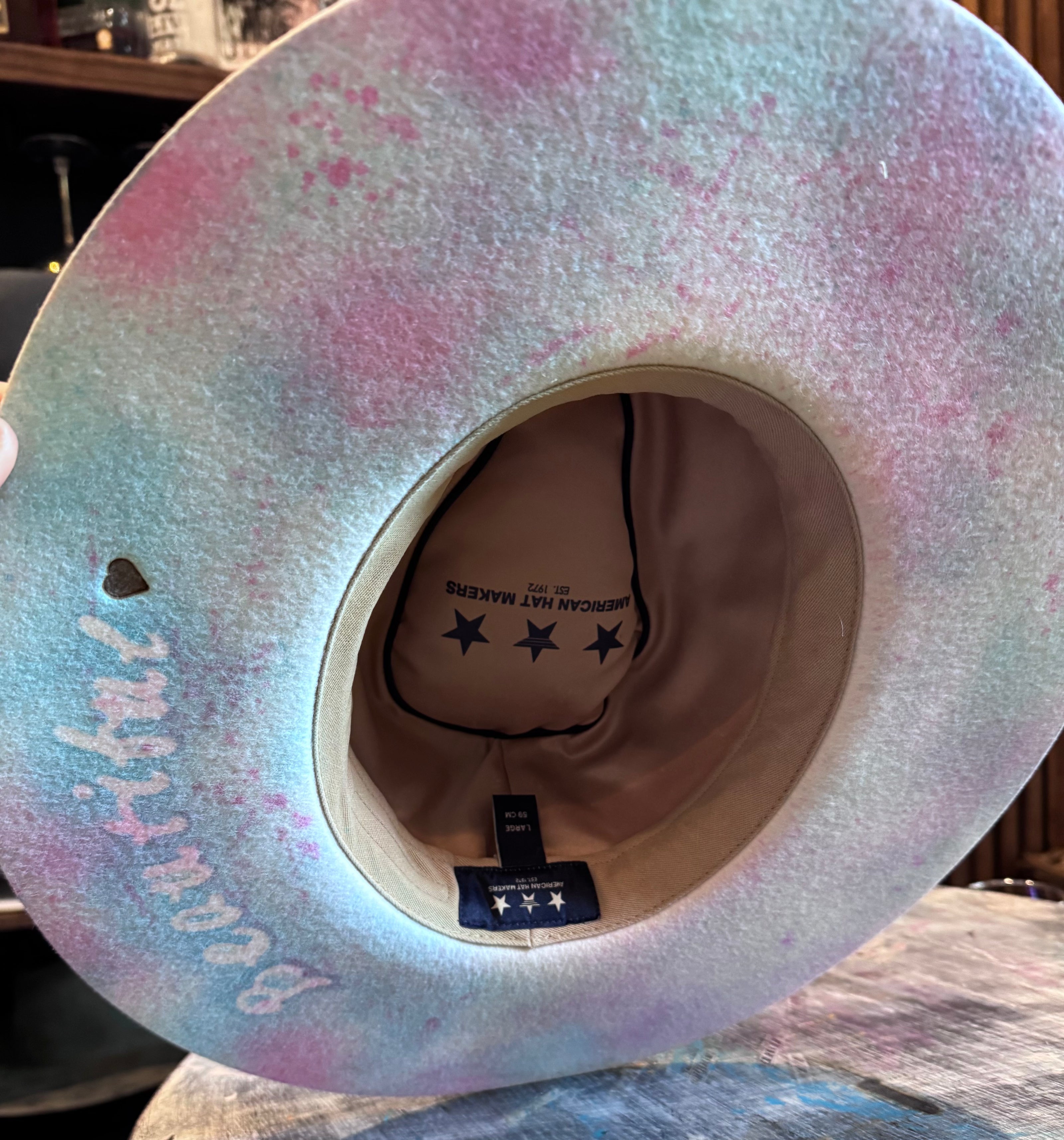 The Maisie- Pastel Blue and PInk Hand Painted Felt Design - VH and the maddhattery -Large