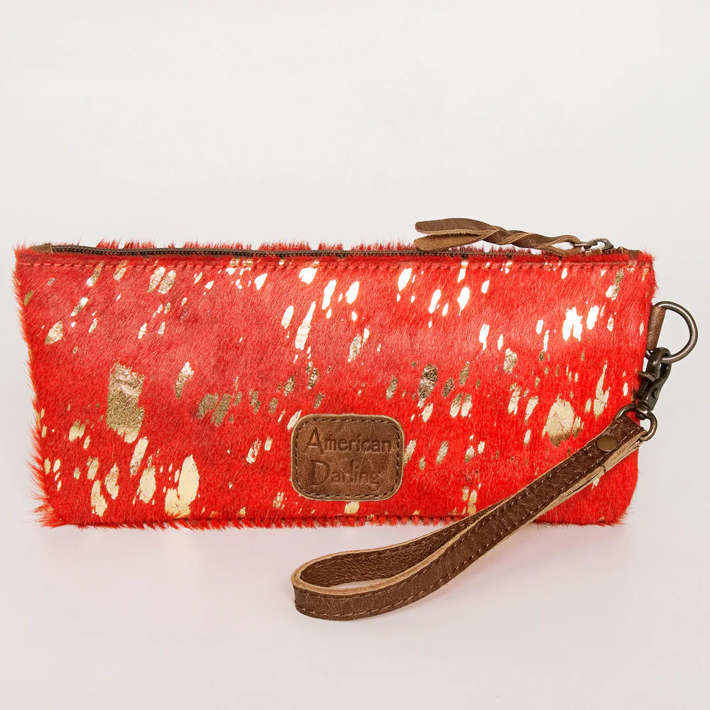 HOWDY Wristlet Genuine Western Leather Women Bag - PINK and RED