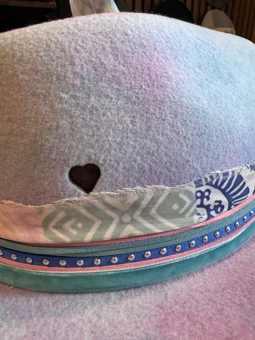 The Maisie- Pastel Blue and PInk Hand Painted Felt Design - VH and the maddhattery -Large