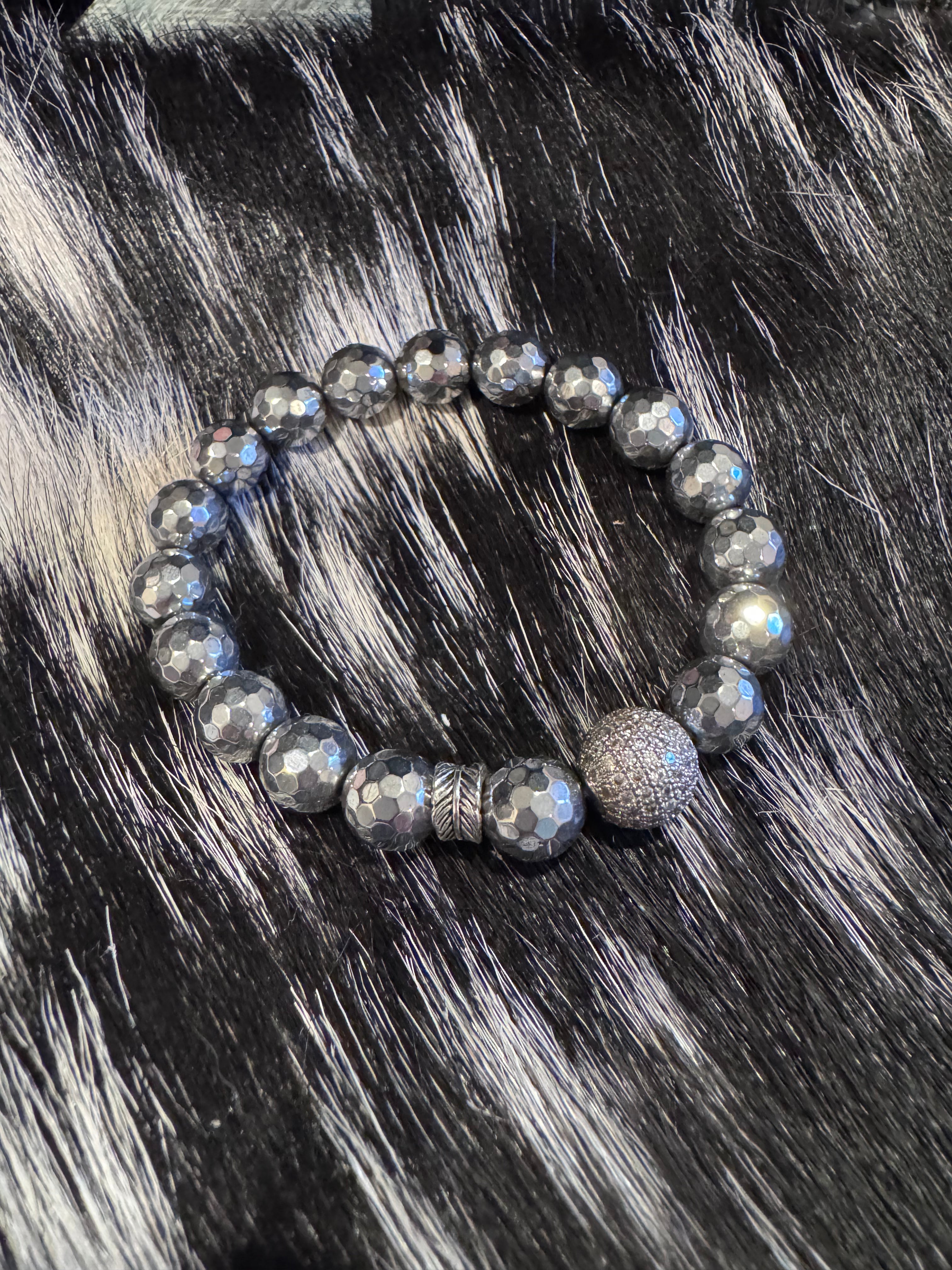 Natural Titanium Plated Gunmetal Hematite Beaded Bracelet