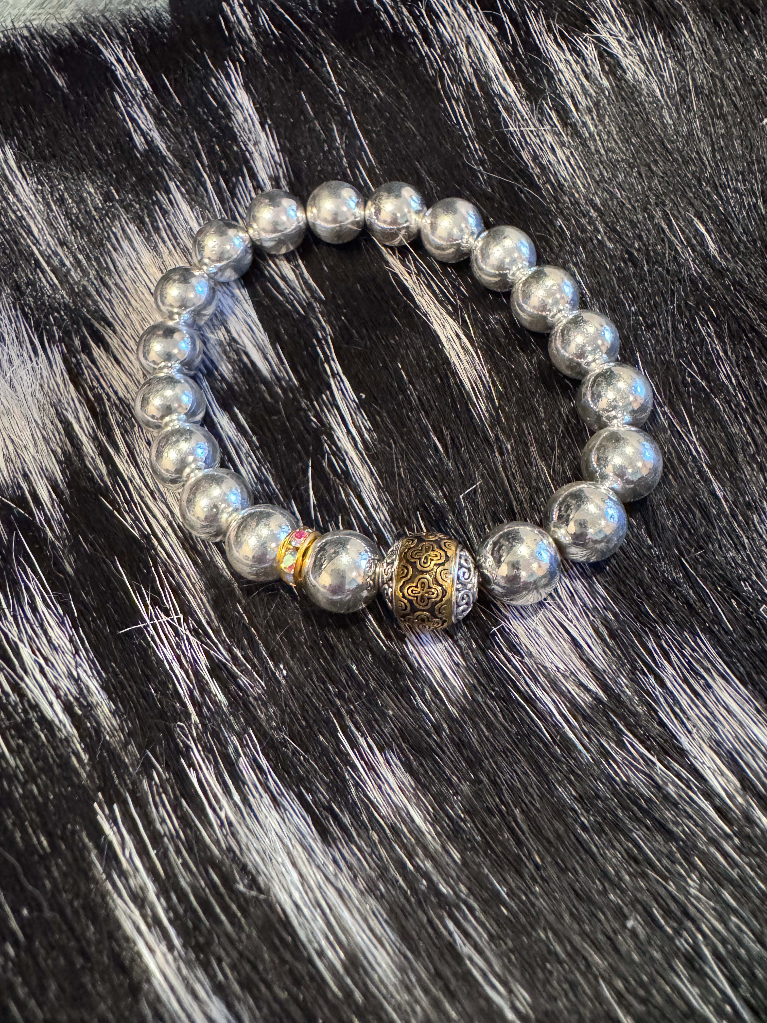 Natural Shiny Silver Hematite Beaded Bracelet