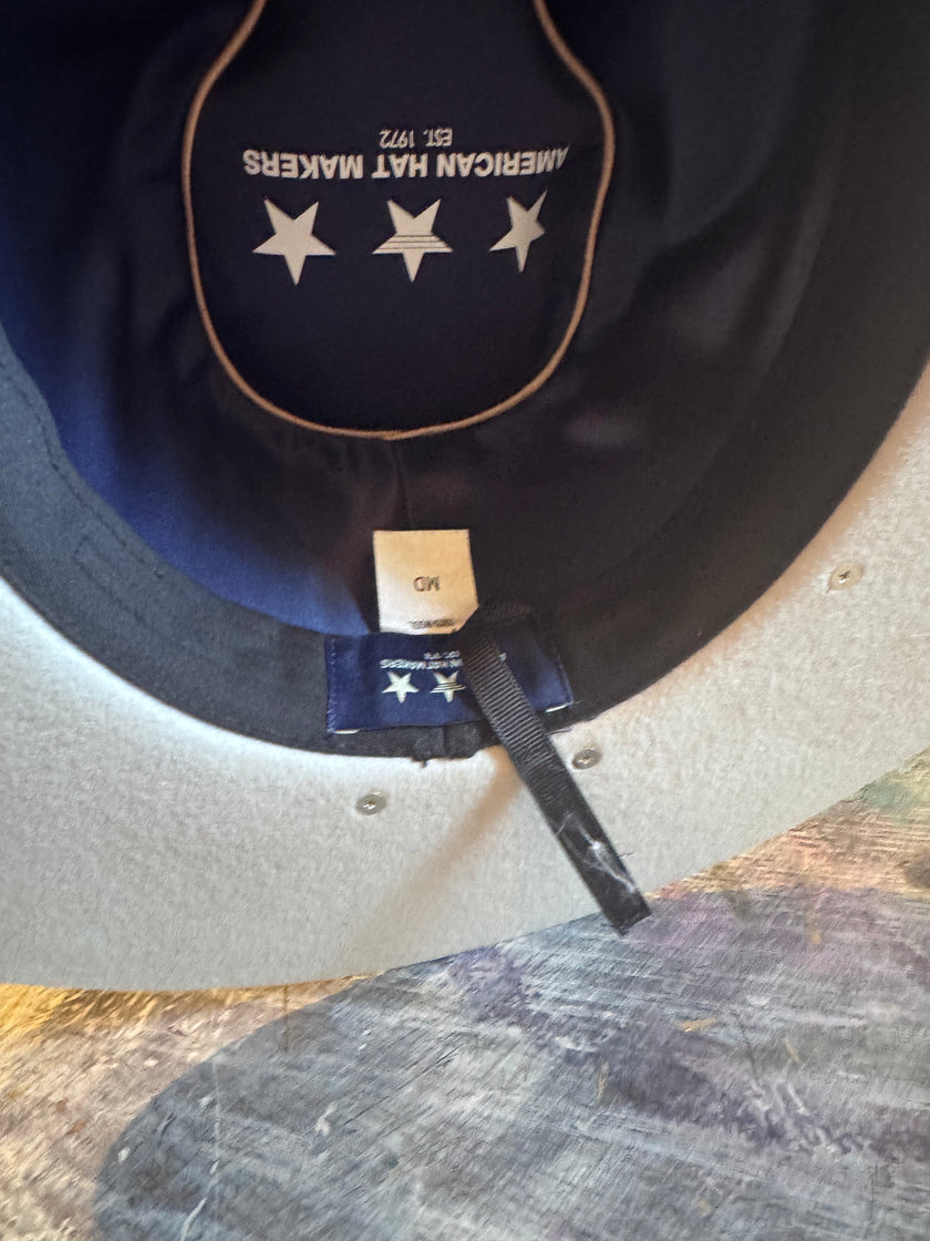 Ivory Australian Wool Felt with Turquoise Fringe and Red leather band - Medium