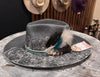 The Indie - Dusty Blue Felt Hat with Painted Flower Print - Large