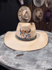 The Cheyenne - Ivory Western Shaped Felt Hat Longhorn Skull with Blue Trim