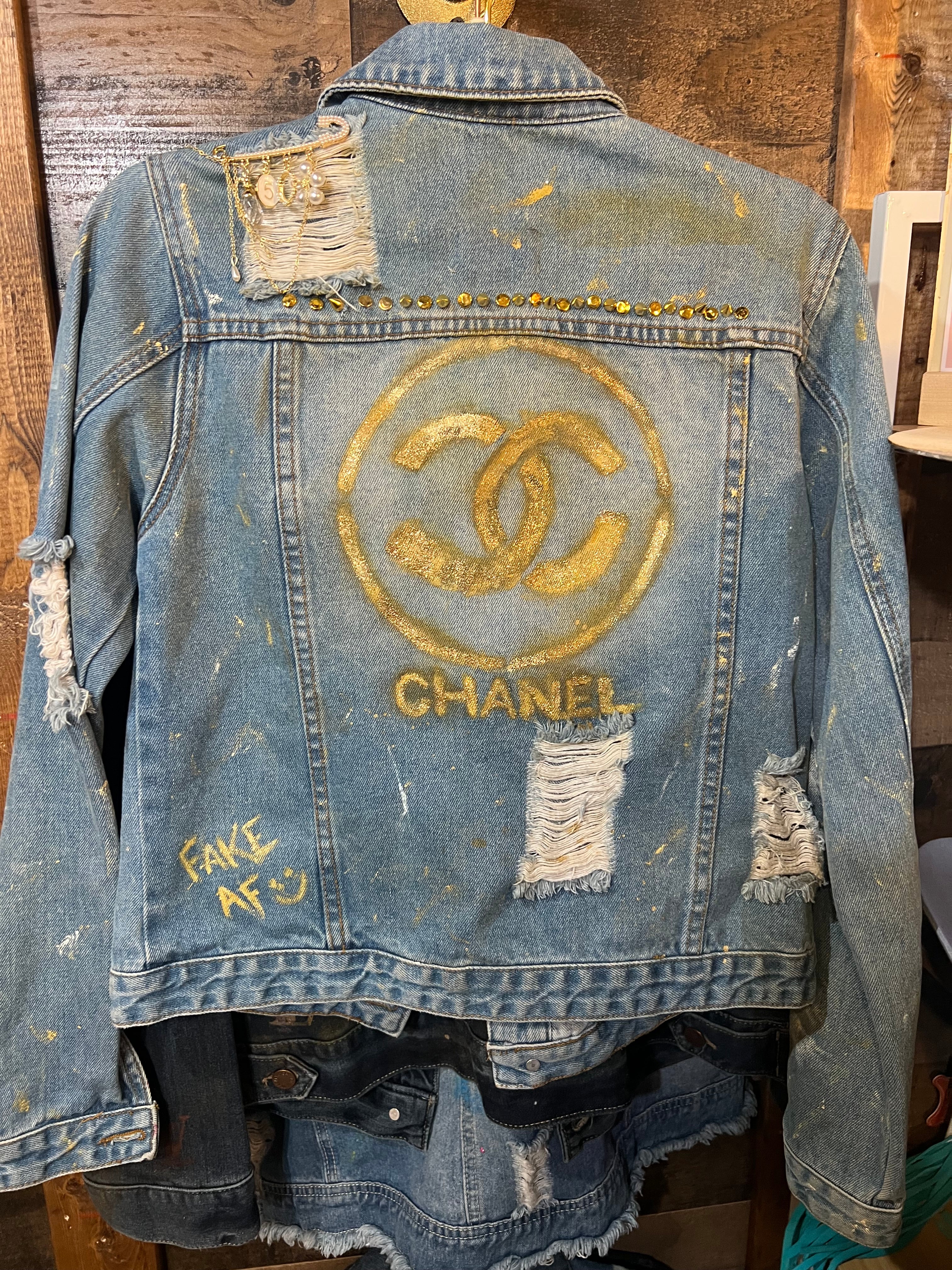 SOLD Coco Chanel Inspired Denim Jean Jacket - Medium - One of a kind