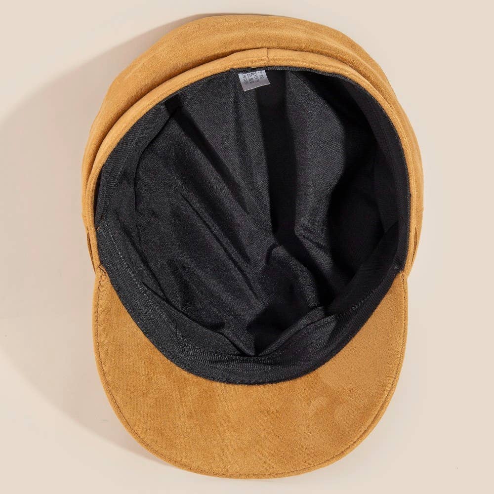 Faux Suede Belt Accent Beret Hat: Mustard