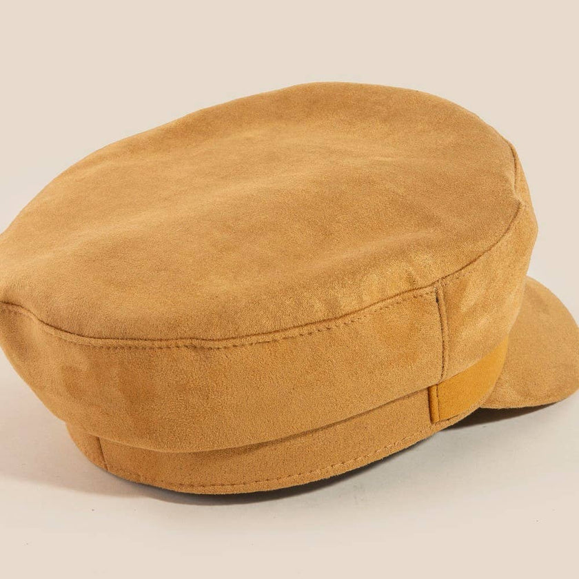 Faux Suede Belt Accent Beret Hat: Mustard