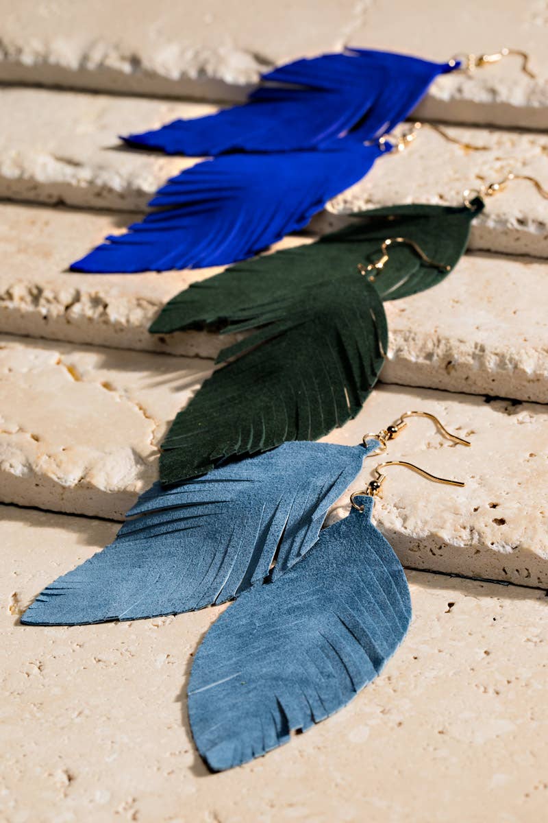 Genuine Leather Leaf/Feather Earrings: / OS - 5 Color Options