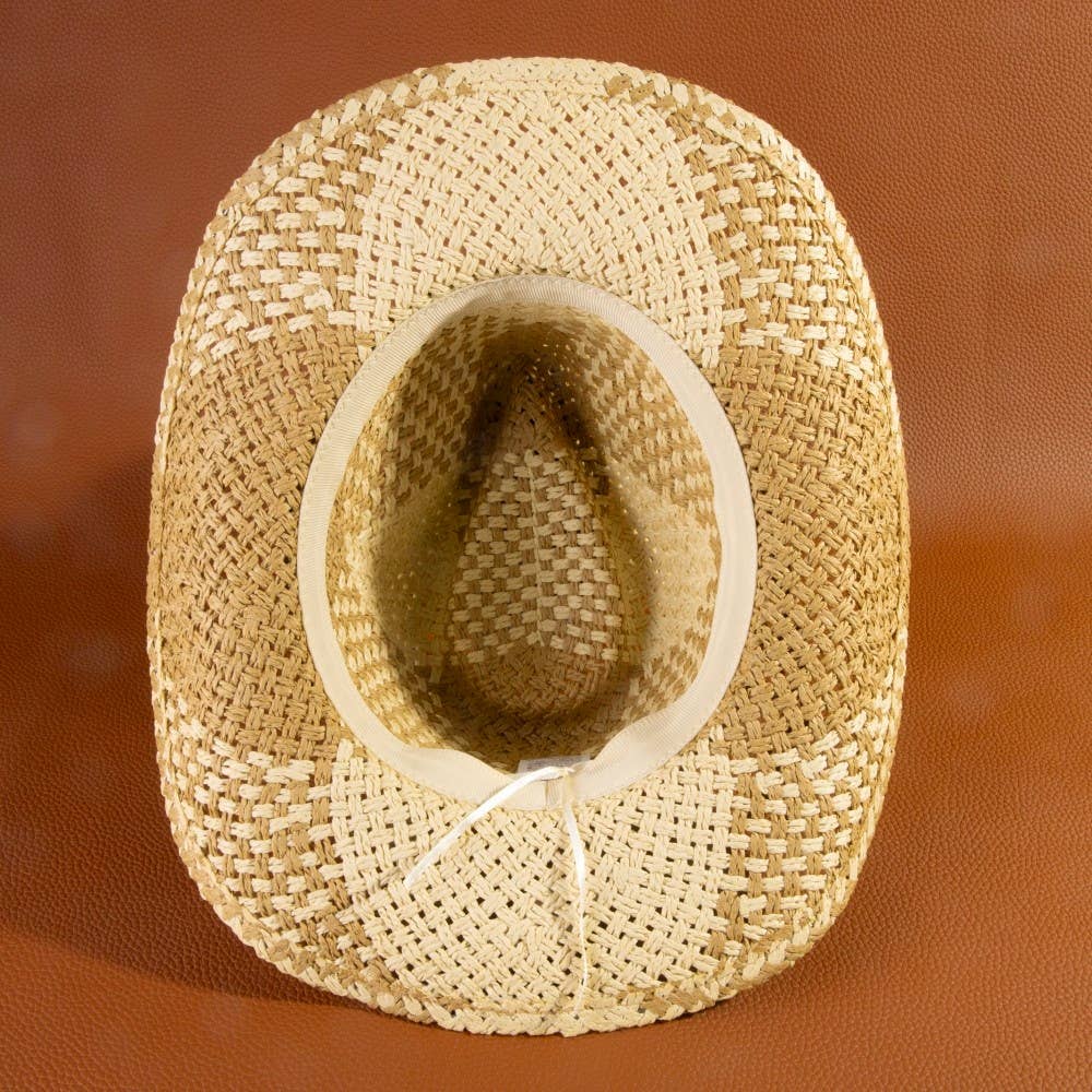 Two Tone Straw Braided Patches Color Block Cowboy Hat