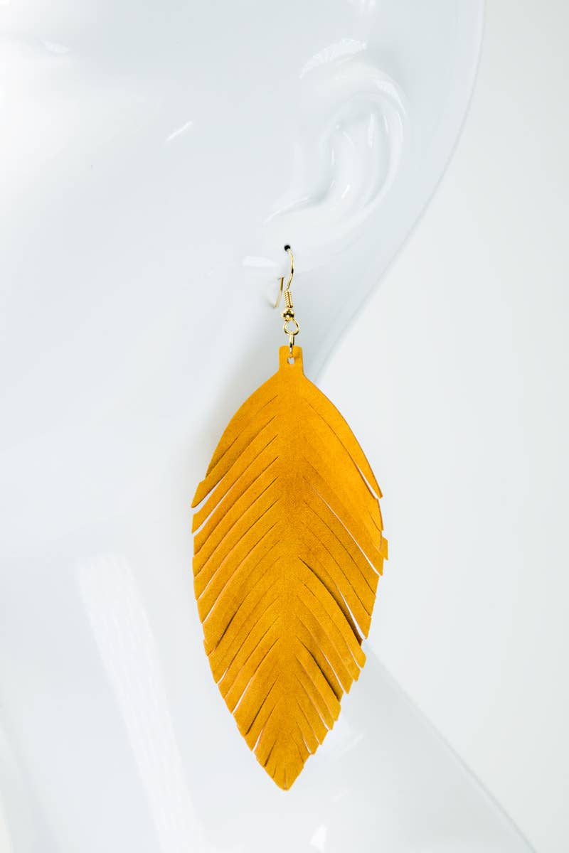 Genuine Leather Leaf/Feather Earrings: / OS - 5 Color Options