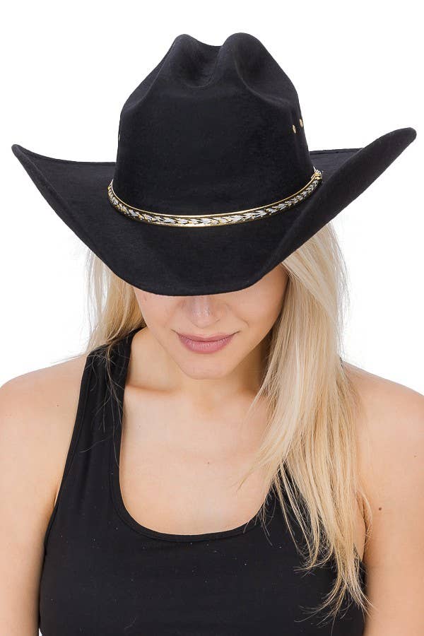 Gold Stitched Vegan Leather Cattleman Faux Suede  Cowboy Hat