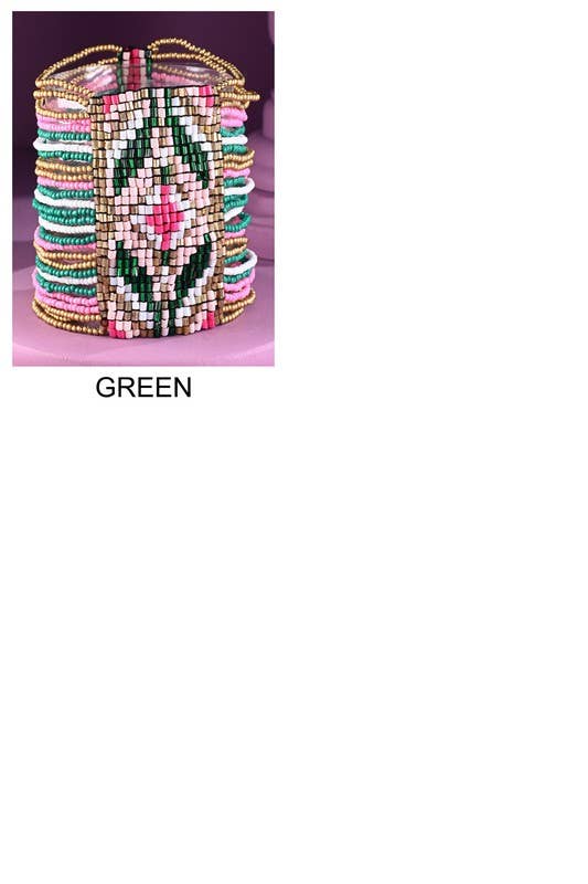 Colorful Southwestern Seed Bead Stretch Bracelet: FUCHSIA
