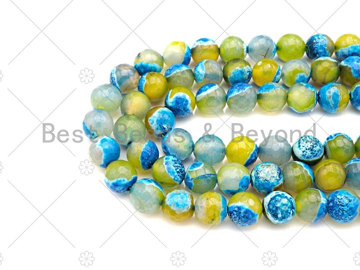 Natural Blue Yellow Agate Hand Beaded Necklace with Blue Stone Pendent