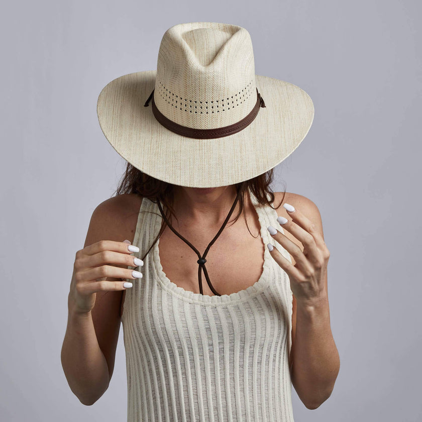 Barcelona - Womens Wide Brim Straw Sun Hat: Cream Medium - On sale