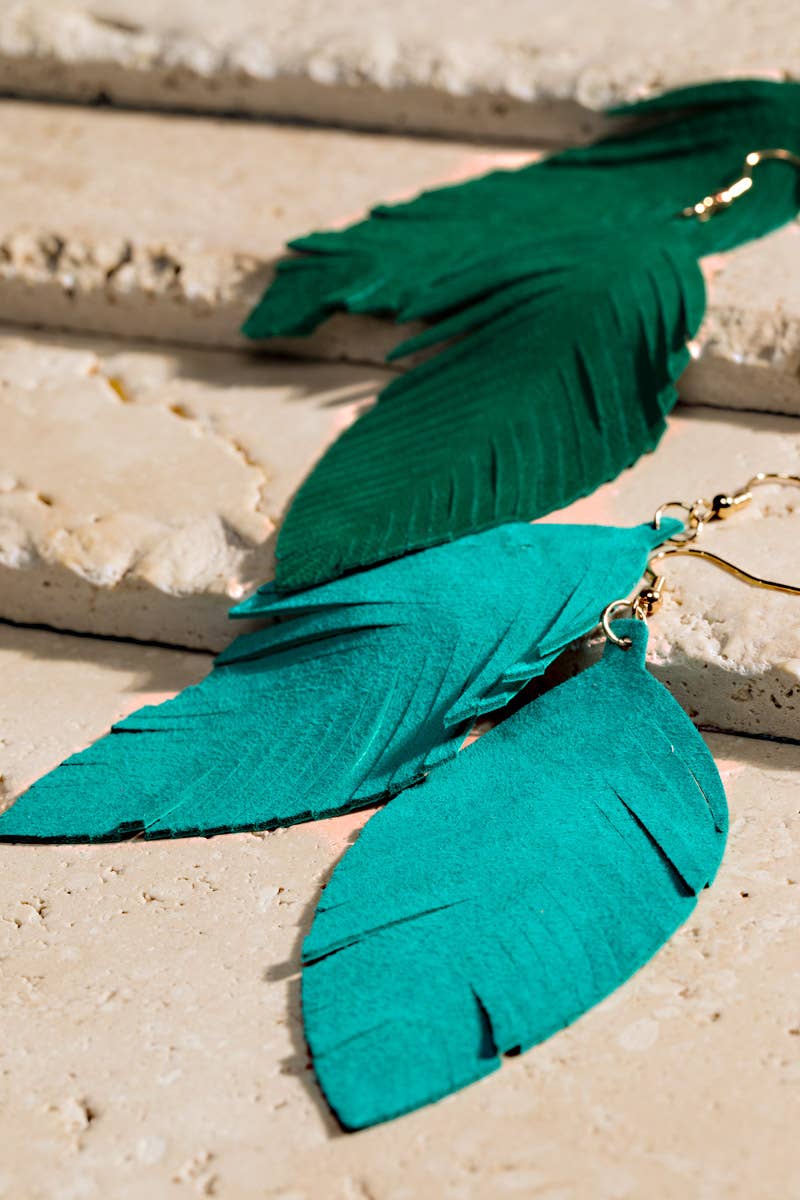 Genuine Leather Leaf/Feather Earrings: / OS - 5 Color Options