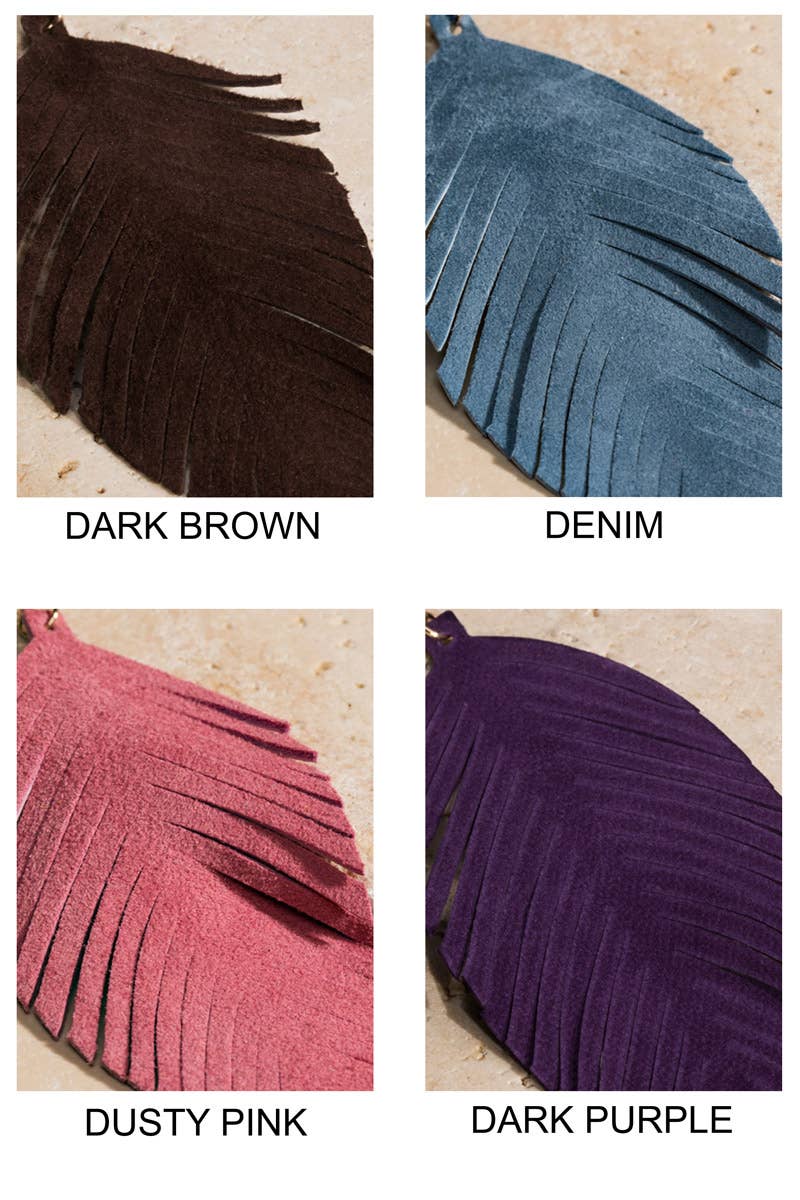 Genuine Leather Leaf/Feather Earrings: / OS - 5 Color Options