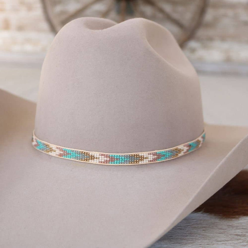 Blue Chevron Beaded Hat Band: Blue Chevron Beaded Hat Band