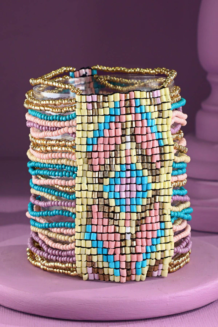 Colorful Southwestern Seed Bead Stretch Bracelet: FUCHSIA