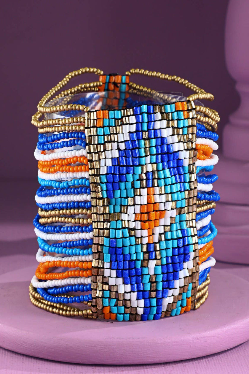 Colorful Southwestern Seed Bead Stretch Bracelet: FUCHSIA