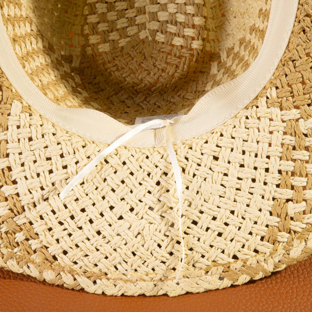 Two Tone Straw Braided Patches Color Block Cowboy Hat