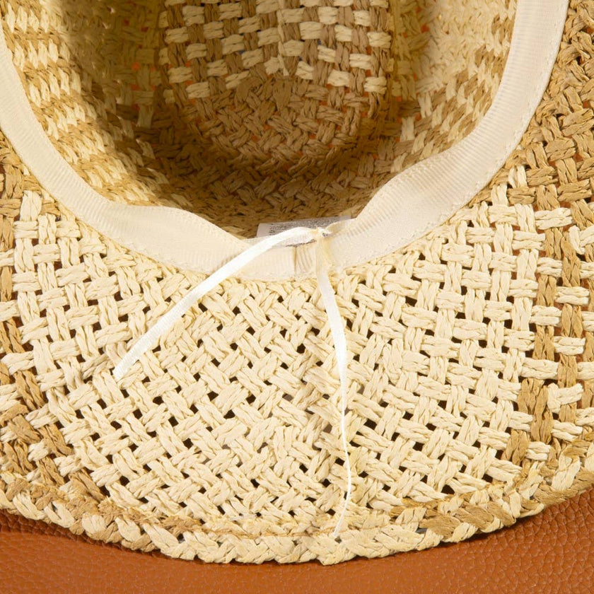 Two Tone Straw Braided Patches Color Block Cowboy Hat