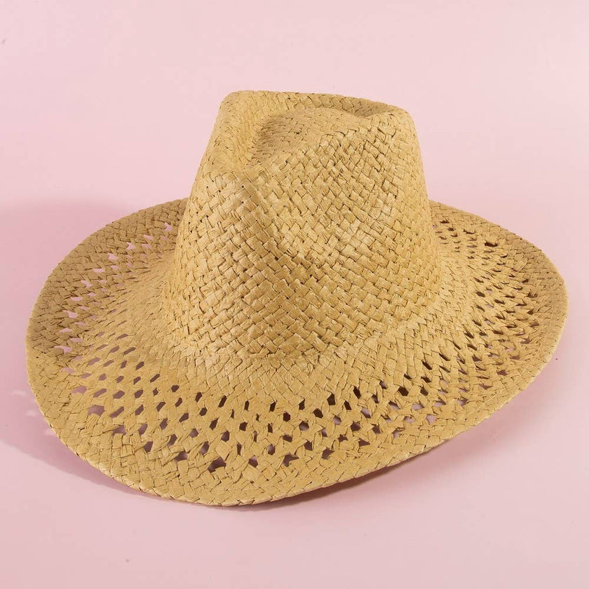 Woven Straw Western Sun Hat: Natural
