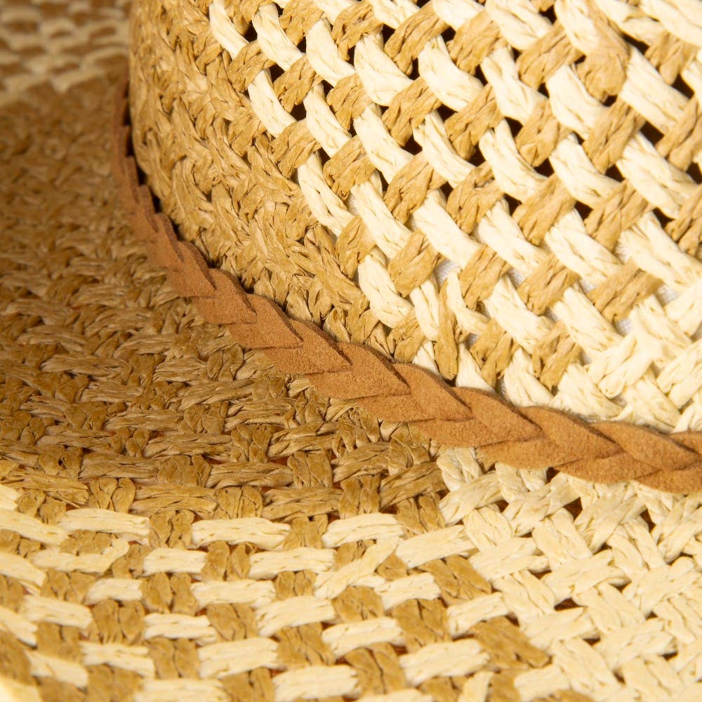 Two Tone Straw Braided Patches Color Block Cowboy Hat