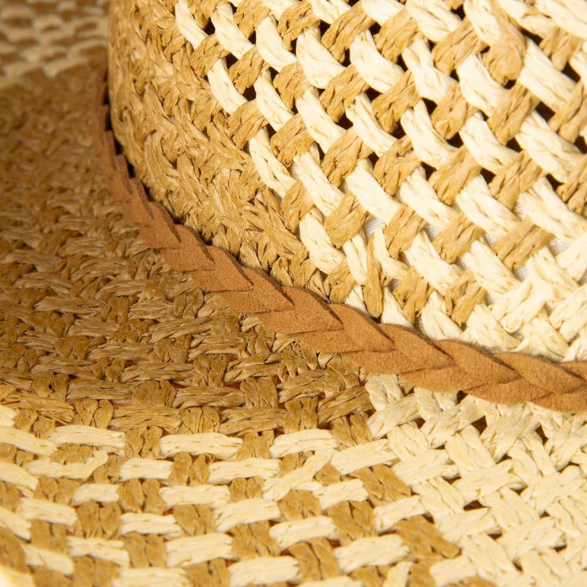 Two Tone Straw Braided Patches Color Block Cowboy Hat