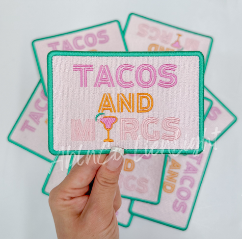 Tacos & Margs patch, trucker hat embroidery patch