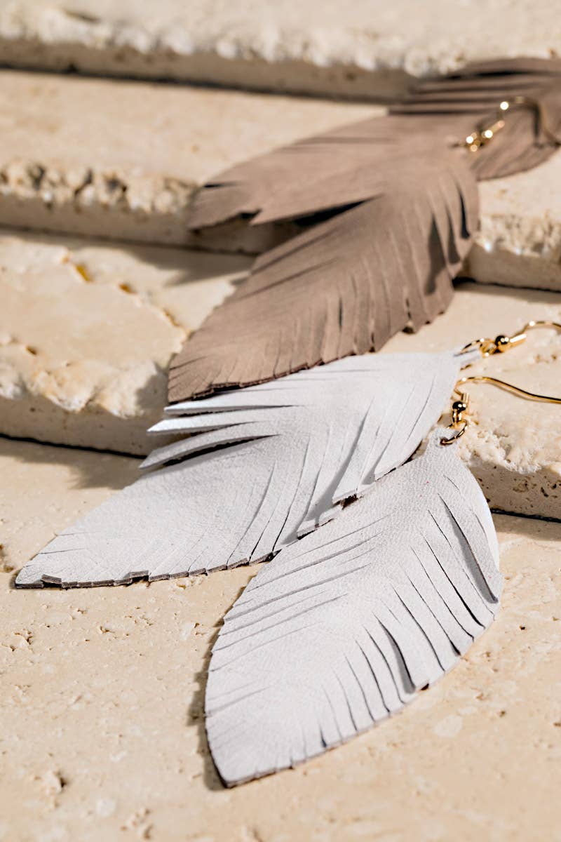 Genuine Leather Leaf/Feather Earrings: / OS - 5 Color Options