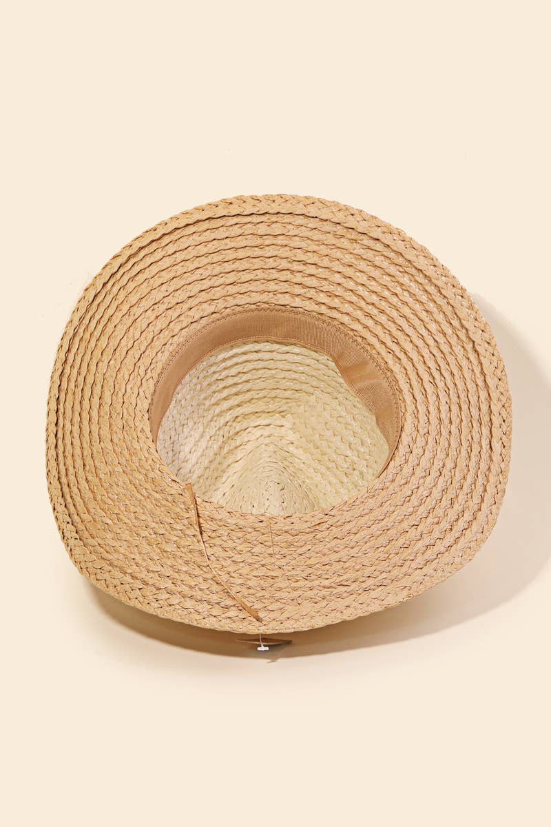 Two Tone Straw Braided Sun Hat: Black and White