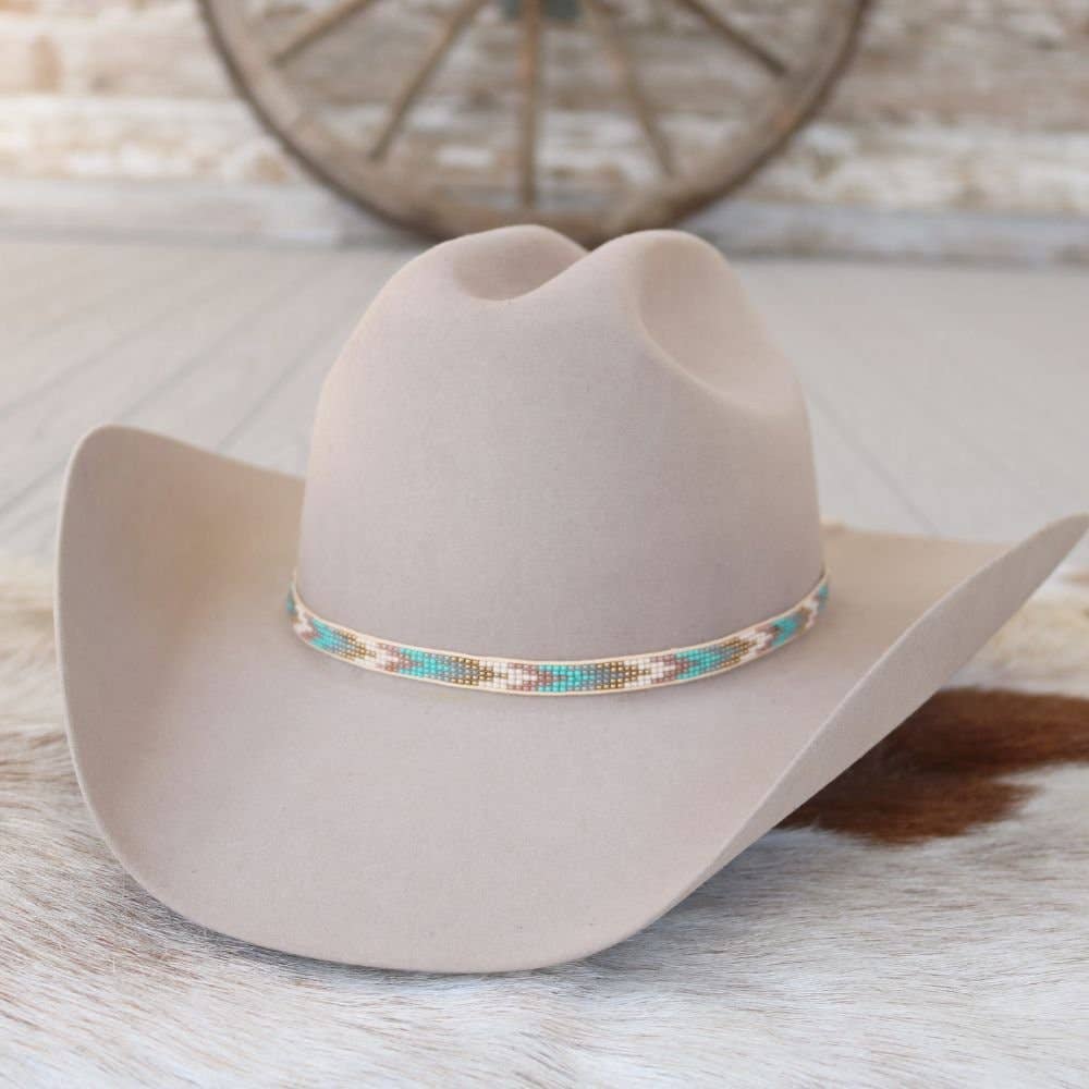 Blue Chevron Beaded Hat Band: Blue Chevron Beaded Hat Band