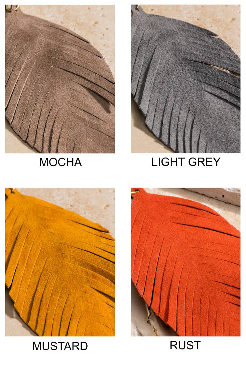 Genuine Leather Leaf/Feather Earrings: / OS - 5 Color Options