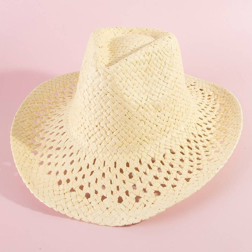 Woven Straw Western Sun Hat: Natural