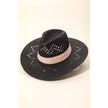 Patterned Brim Straw Sun Hat: Black