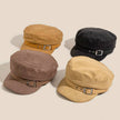 Faux Suede Belt Accent Beret Hat: Mustard
