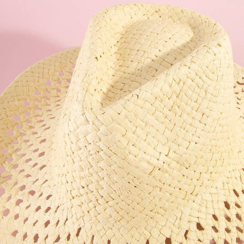 Woven Straw Western Sun Hat: Natural